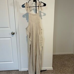 HYFVE Beige Linen Overall Jumpsuit